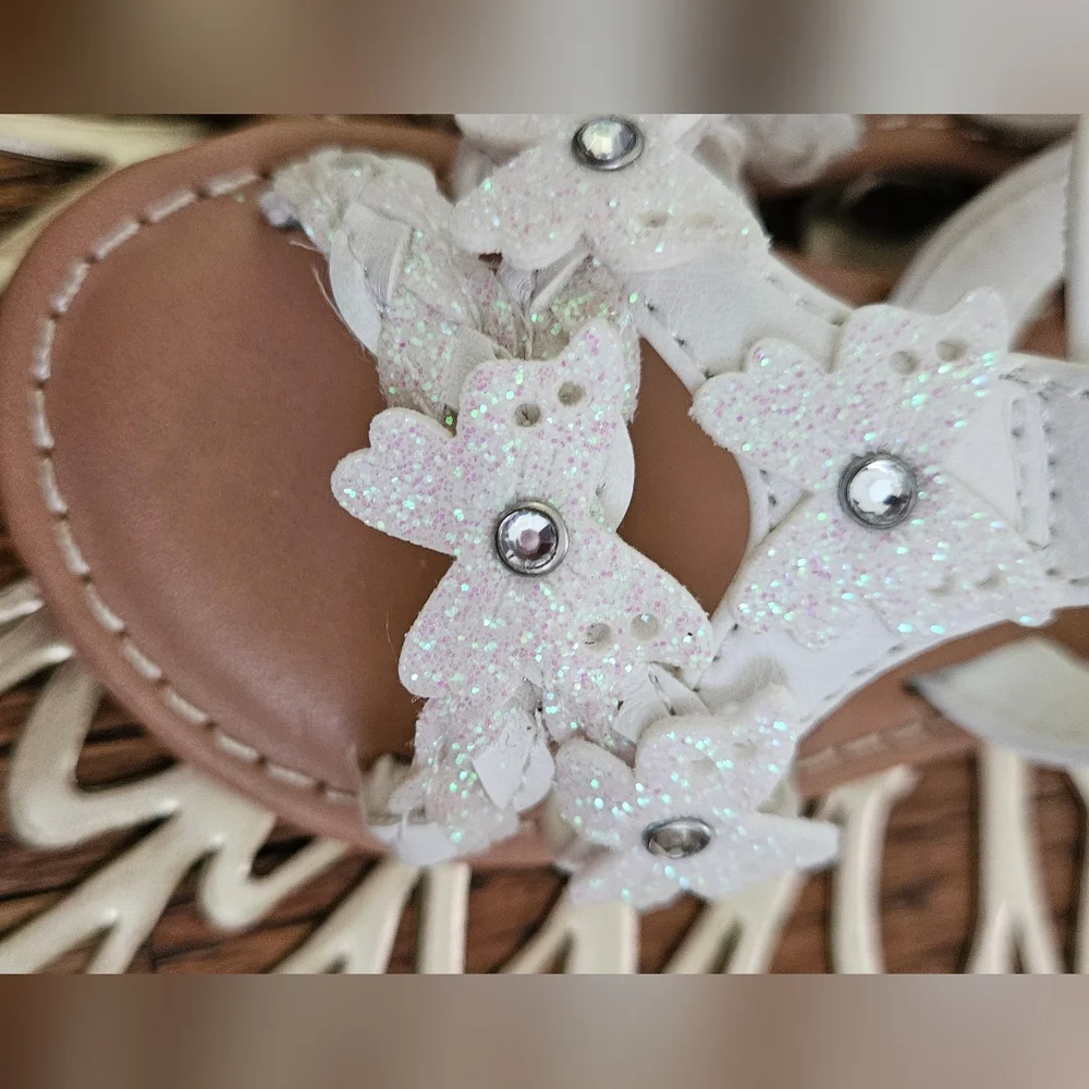 Cupcake Couture Butterfly Sparkle White Sandals Velcro Close Size 5